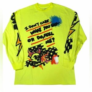 NWT **Fashion Nova Men’s Neon Yellow Graphic Long Sleeve Tee Medium